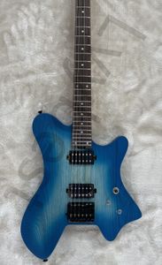 In kous headless elektrische gitaar 6 strings reiziger of 24 fret gitaar aslichaam met blauwe burst -kleur esdoorn nek rtoSewood -toets