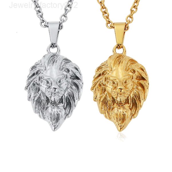 En stock-Collier pendentif tête de lion solide en acier inoxydable plaqué or véritable 18 carats chaîne de lion animal IP pour hommes Hot Spot vente en gros