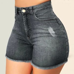 En été, jeans pour femmes shorts courtes courtes hautes taille brisée denim brisé pantalon 240415