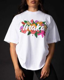 Inaka power principios de primavera nueva camiseta básica Unisex de algodón puro holgada con cuello redondo