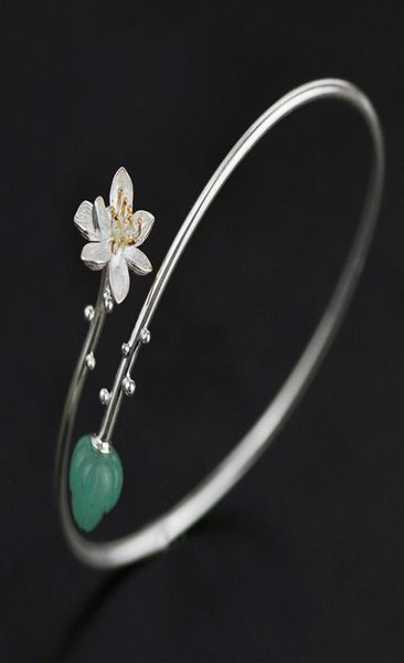 INATURE 925 Bracelets de fleur de lotus à aventurine naturelle sterling Bracelets Bracelets pour femmes bijoux SH190721227V6042252