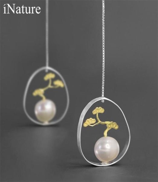 Pendientes colgantes de perlas de agua dulce de Plata de Ley 925 con Árbol de la vida de INATURE para mujer, pendientes geométricos, joyería de boda 2106244351355