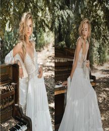 Inbal Raviv Une Ligne Robes De Mariée Bohème Spaghetti Dentelle Mousseline De Soie V Dos Élégant Boho Robe De Mariée Style De Plage Grande Taille Mariage 6102242