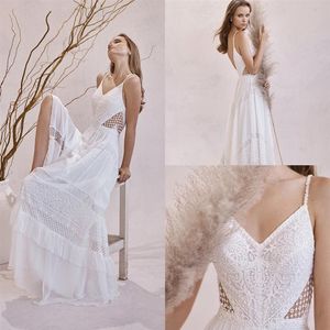 Inbar Freiman Bohème 2022 Robe De Mariée Sexy Spaghetti Col En V Dentelle Appliqued Boho Robes De Mariée Une Ligne Robes De Mariée Robe de344L