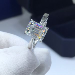 Inbeaut llegada 925 plata 2 ct corte esmeralda D Color paso diamante prueba gran rectángulo Moissanite anillo adolescente chica fiesta joyería