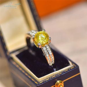 Inbeaut Classic 925 Silver Excellent Cut 1 ct Pass Diamond Test Jaune Yellow Flower Cow Head Ring Gift Fine Jewelry240412