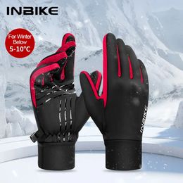INBIKE теплые велосипедные перчатки с сенсорным экраном, водонепроницаемые зимние велосипедные перчатки для горного велосипеда, ветрозащитные, противоскользящие240102