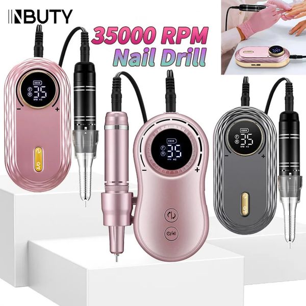 INBUTY 35000RPM Juego de manicura con taladro de uñas Máquina eléctrica para taladro de uñas Salón recargable Lijadora de esmalte de uñas en gel Herramienta profesional 240318