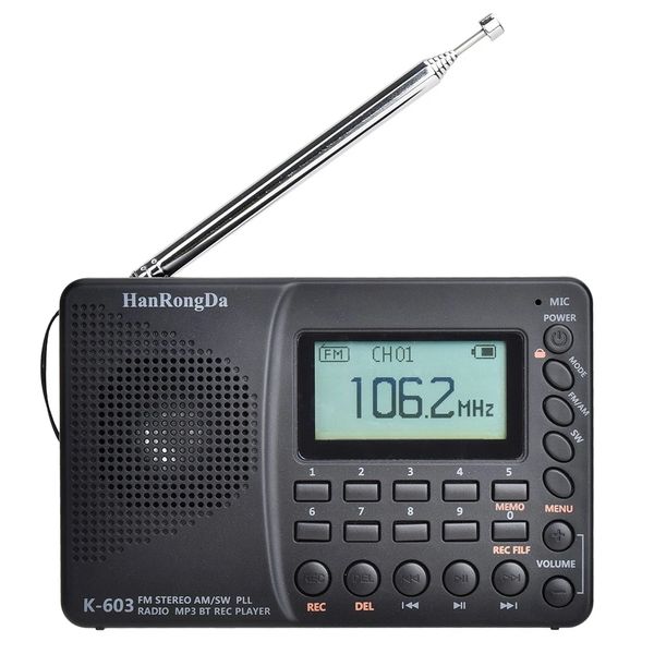 Inceiling Sers HRD603 Portable Radio Pocket AMFMSWBTTF Radios USB MP3 Enregistreur numérique Support TF Card Bluetooth Cadeau pour les personnes âgées 230719