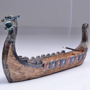 Brûleur d'encens Dragon Boat Figurines en bois Décoration de la maison Traditionnelle chinoise Miniatures d'animaux Porte-bâton d'encens Ornements Y200106