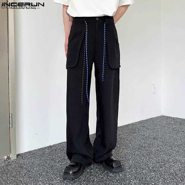 INCERUN 2023 Style coréen hommes pantalons salopette pantalon à jambes larges décontracté confortable mâle solide cordon jambe droite pantalon S-5XLLF20230824.
