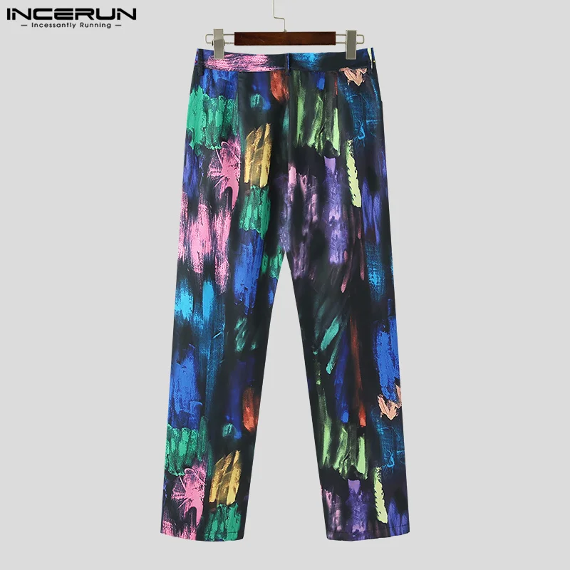 Incerun 2023 Pantalones para hombres de estilo coreano Graffiti Pantalones de estampado coloridos Pantalones de pierna recta S-5XL