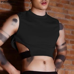 INCERUN 2023 Men Tops Tops Patchwork ONECK Sans manches Sexy Fitness Hollow Out Vests Streetwear Fashion Crop S5xl 240416
