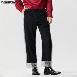 Incerun 2024 American Style Nouveaux hommes élégants Solid Patchwork Pantalon Pantalon de conception décontractée Vente de jambe droite masculine S-5XL