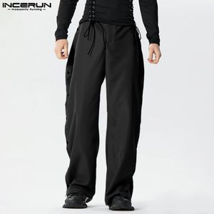INCERUN Style américain pantalon hommes bouton Silhouette conception pantalons longs décontracté Streetwear mâle solide Pantalons S5XL 240305