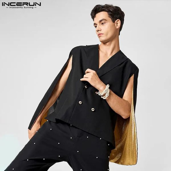 INCERUN Moda Hombres Blazer Patchwork Solapa Streetwear Brillante Elegante Capa Doble Botonadura Casual Ponchos Trajes S5XL 240124