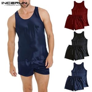 Incerun Fashion Men Pyjama Sets Ademende thuiskleding Mouwloze tops Shorts Nighthown Pyjamas Soft Men Sleepwear Sets Summer T200813