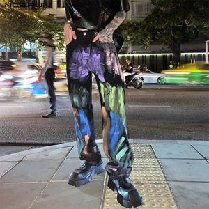 INCERUN Style coréen hommes pantalons personnalité Graffiti imprimé coloré pantalon décontracté Streetwear jambe droite Pantalons S-5XL 240102