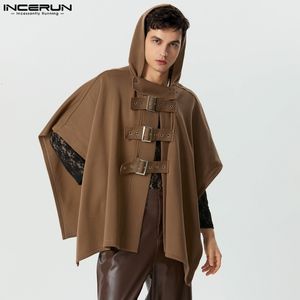 Incerun mannen mantel jassen vaste kleur kap knop onregelmatige trench ponchos streetwear los mode casual mannelijke cape s-5xl 240423