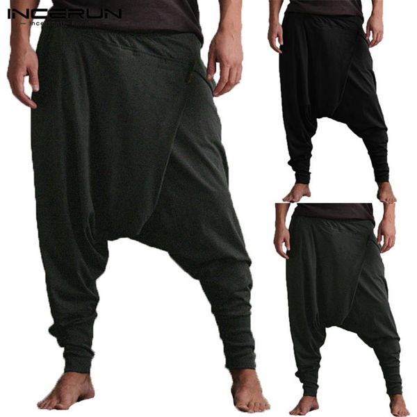 INCERUN hommes sarouel poches entrejambe goutte Joggers pantalon solide hommes lâche hip-hop Baggy pantalon femmes décontracté Yoga-pantalon 5XL223a