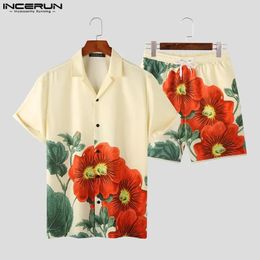 Incerun Men Hawaiian Sets Flower Printing Summer Summer Summer Short Short à manches courtes 2pcs Streetwear Vacation Men Suit S-5XL 240529