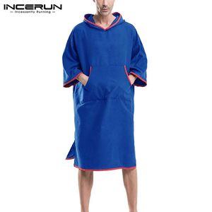 Mannen nachtkleding incudun heren hooded badjassen homewear 2021 patchwork pockets 3/4 mouw leisure gewaden Sneldrogende losse heren strand poncho s-5x