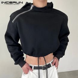 Incerun Men Hoodies Solid Color Solper Capas Hojos de manga larga Moda de calles calzadas informales Swears Personalidad Cerrada S-5XL 240426