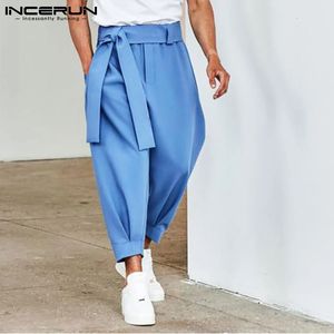 Incerun Men Pants effen kleur joggers flodderige zakken mode casual broek streetwear vrije tijd pantalon met riem s-5xl 240429