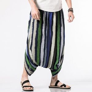 INCERUN, pantalones cruzados informales con entrepierna grande a rayas para hombre, cintura elástica, falda de pierna ancha, pantalones bombachos de moda para hombre, pantalones de talla grande 5XL