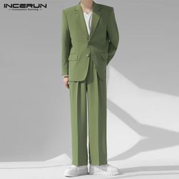 Incerun Men se coloca en color sólido Streetwear Botón de manga larga Botón Blazer Pants 2 PCS Moda coreana Suites casuales S5XL 240412