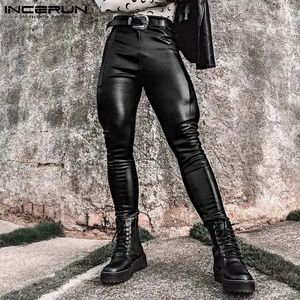 Incerun Men Sexy Skinny Solid Pantalons Fashion confortable Stretch Cuir Long Pant Streetwear Allmatch Simple Panters S5XL 240419