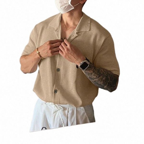 Incerun Hommes Chemise Couleur Unie 2023 Revers Manches Courtes Style Coréen Hommes Vêtements Streetwear Été Tricoté Chemises Décontractées S-5XL n3K6 #