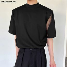 Incerun Men T-shirt Mesh patchwork O-Neck Street Streetwear Streetwear Élégant Tops Summer Coorean Style Men Vêtements S-5XL240402