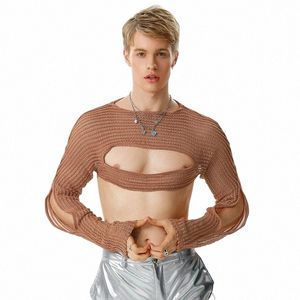 Incerun Hommes T-shirt Maille Transparent Creux Out Sexy O-cou Lg Manches Mâle Crop Tops Streetwear 2023 Fi Camisetas S-5XL e5Wq #