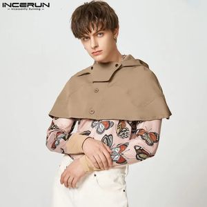 INCERUN Mannen Trench Mantel Effen Kleur Knop Mouwloos Capuchon Casual Poncho's Streetwear Mode Onregelmatige Jassen Cape S-5XL 240228