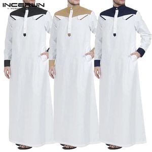 INCERUN Moslim Mannen Arabische Islamitische Kaftan Patchwork Stand Kraag Abaya Lange Mouw Mode Saudi Arabië Mannen Jubba Thobe Plus Size207t