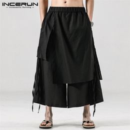 Incerun Solid Color Casual Joggers Elastische taille losse onregelmatige rokbroek Men Streetwear Harajuku Wide Leg Pants 220705