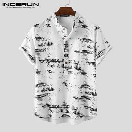 Heren Casual Shirts Incudun Zomer Katoen Shirt Mannen Gedrukt 2021 Korte Mouw Streetwear Stand Collar Camisa Masculina Ademend Chic Blous