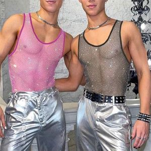 Incerun Tank Mesh Patchwork oneck mouwloze transparante vesten mannen streetwear fitness mode sexy feest tops 5xl 220623