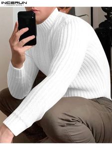 Incerun Tops 2023 American Style Men S Autumn hiver tricot tricot semi haut Pillures à manches masculines décontractées Sweater solide S 5xl 231225