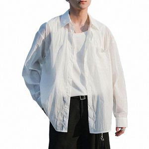 Incerun Tops 2023 Koreaanse Stijl Knappe Heren Solid All-Match Transparante Shirts Casual Streetwear Mannelijke Lg Mouwen Blouse S-5XL I04K #