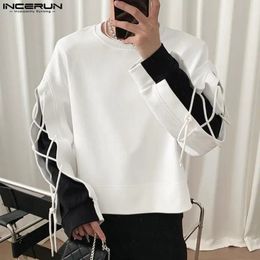 INCERUN Tops 2023 Style coréen Hommes Noir Blanc Contraste Couleur Dentelle T-shirts Casual Streetwear Lâche O Cou Camiseta S 5XL 231225