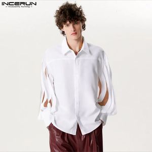 Incerun Tops American Style Fashion Mens Mens Sleeve Hollow Design Shirts Personalité décontractée Blouse à manches longues solides S-5XL 240518