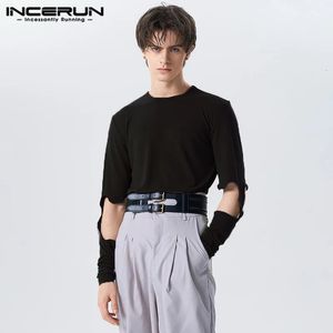 Incerun Tops American Style Men Sleeves Hollow Design T-shirts Streetwear Streetwear masculin Solid O-Neck Plain Camiseta S-5XL 240323