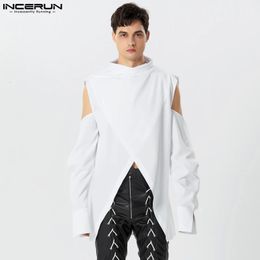 INCERUN Tops American Style Mens Fashion Cross Design Shirts Personality Shoulder Solid Hollow Long Sleeve Blouse S-5XL 240516