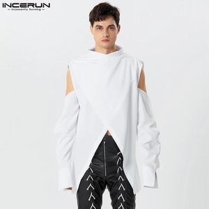 Incerun Tops American Style Mens Fashion Cross Design Shirts Personnalité épaule Solide Croche à manches longues S-5XL 240516