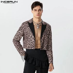 Incerun Tops American Style Sexy Mens Leopard Printing Design Costumes Mode Fashion Casual Party Cropped Blazer S-5XL 240329