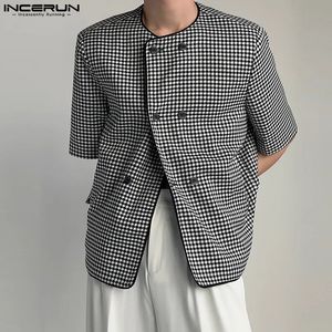 INCERUN Tops Knappe Heren Kraag Ontwerp Casual Suits Jassen Stijlvolle Mannelijke Korte Mouwen Vest Blazer S5XL 240201