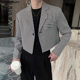 INCERUN hauts Style coréen beau hommes Plaid conception costume décontracté fête montre mâle bien ajusté Shortstyle Blazer S5XL 240124