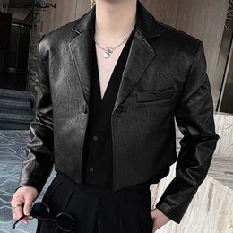 Incerun tops style coréen beaux hommes vestes en cuir courtes costume de rue décontractée mâle longsleeved Blazer S5xl 240407